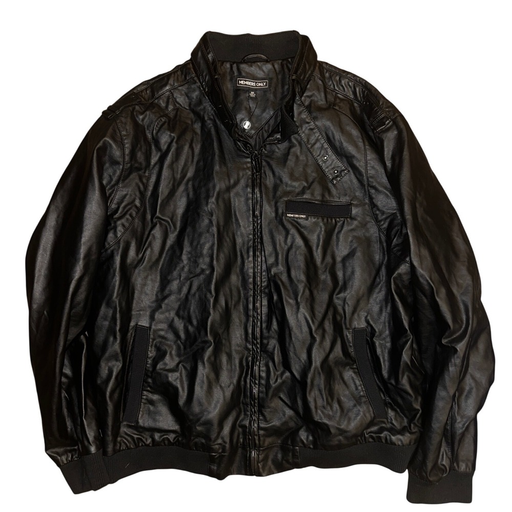 Members Only Mens Faux Leather Iconic Racer Jacket Black 3X MM470155 NWT